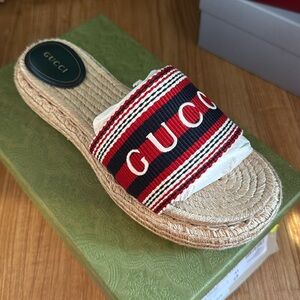 Gucci GG Espadrille Slide Sandals Red EU 41 US 11